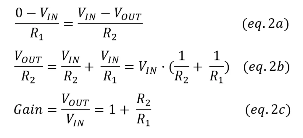 Non inverting opamp amplifier gain equation