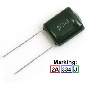 Polyester capacitor reading value voltage example