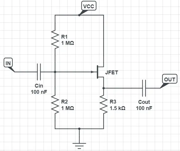 jfet buffer schematic circuit