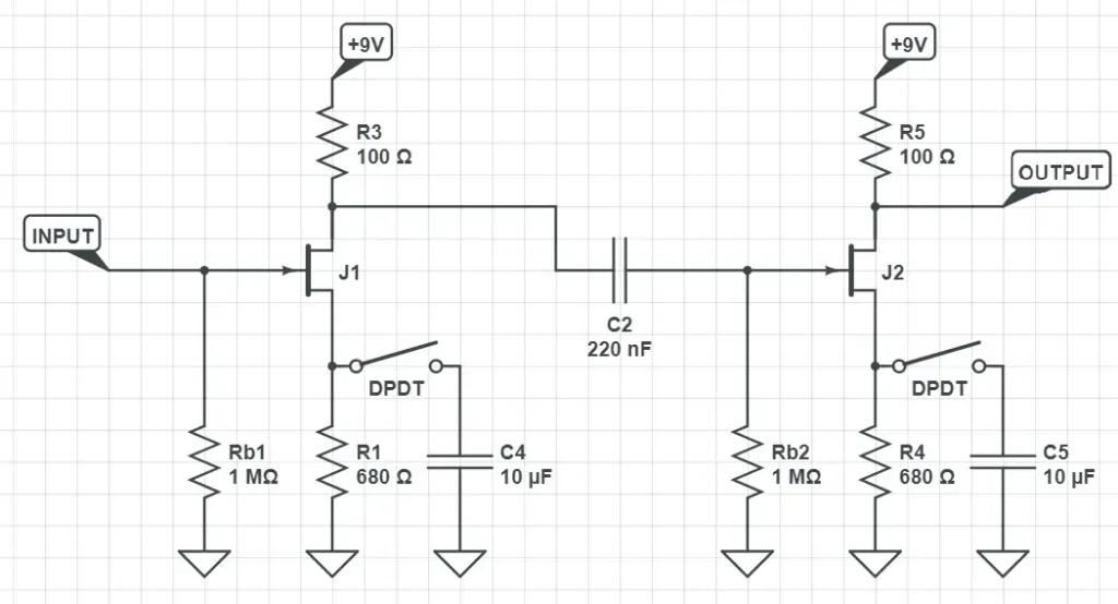 JFET gain stages in the Samurai Booster